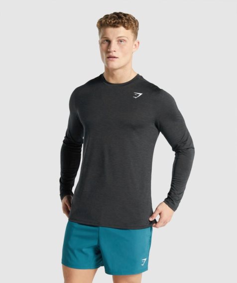 Men's Gymshark Arrival Marl Long Sleeve T-Shirts Black | CA 8DA310